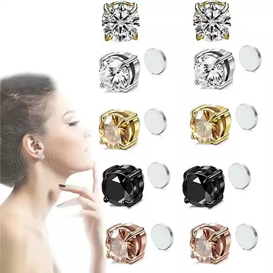 Longrui Cross-Border Hot-Selling Fake Earrings for Men and Women Without Pierced Ears, Zircon Earrings, Zircon Magnet Ear Clips, Earrings Manufacturers Wholesale