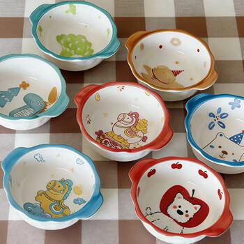 Trendy Japanese-Style Ceramic Cartoon Sauce Dish Vinegar Dish Household Soy Sauce Seasoning Dish Dipping Dish with Lace Double Handles Microwaveable