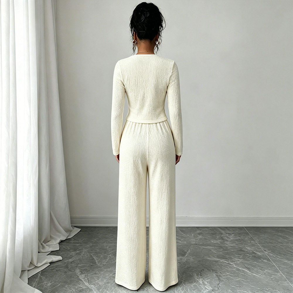 Double Breasted Square Neck Top and Wide Leg Pants Set Tailored Fit Elegant Style Perfect for Office Wear Wholesale