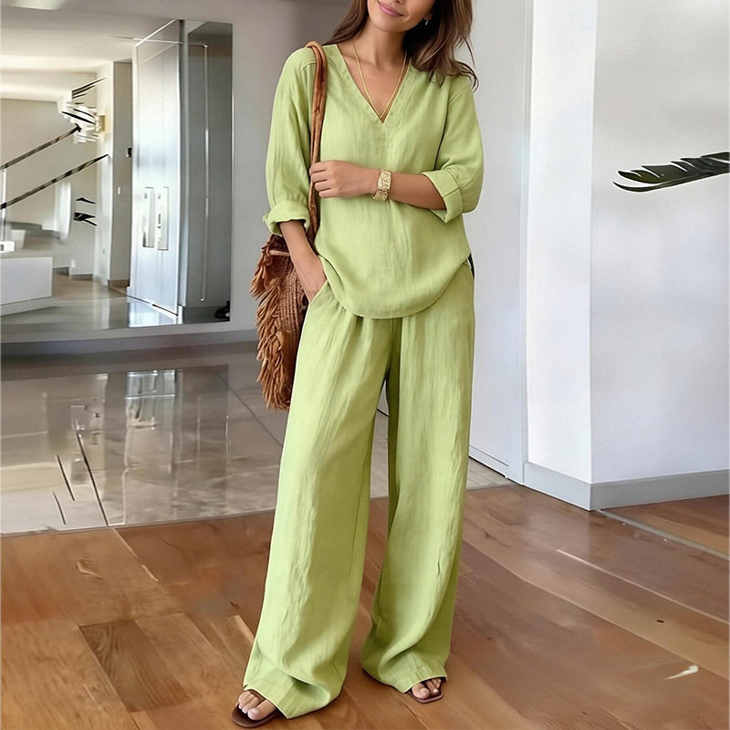 Womens Spring Wide Leg Pants Set Casual Loose Fit Solid Color Perfect for Everyday Wear Wholesale Available