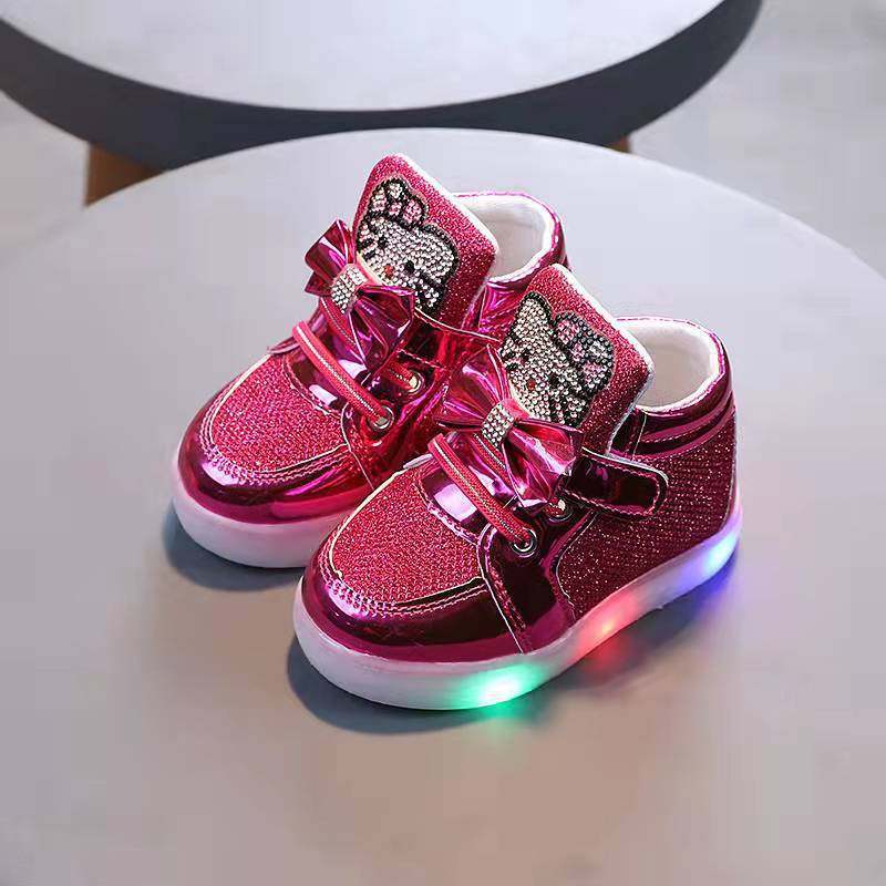 Factory Direct Supply Girls' Princess Shoes with Rhinestones, Breathable Light-Up Shoes, Children's Sports Shoes, Casual Shoes for Boys and Girls with Led Lights