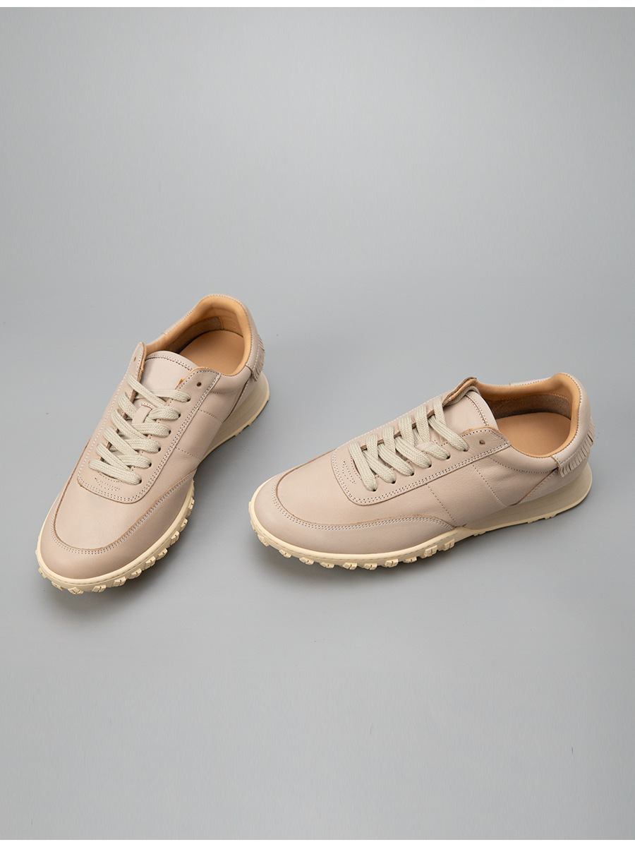 Giày sneaker nam da bò thật thủ công đế dày kiểu Forrest Gump — Màu trắng ngà