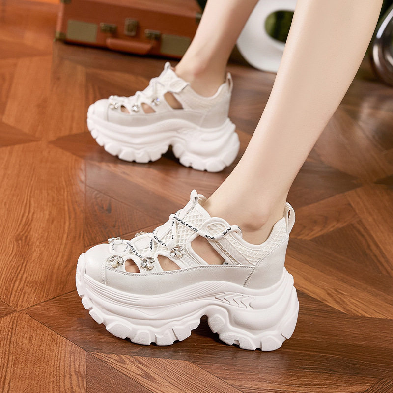 Giày sneaker nữ đế dày chunky phong cách thể thao đa năng, gót 8 cm — Xám, Trắng