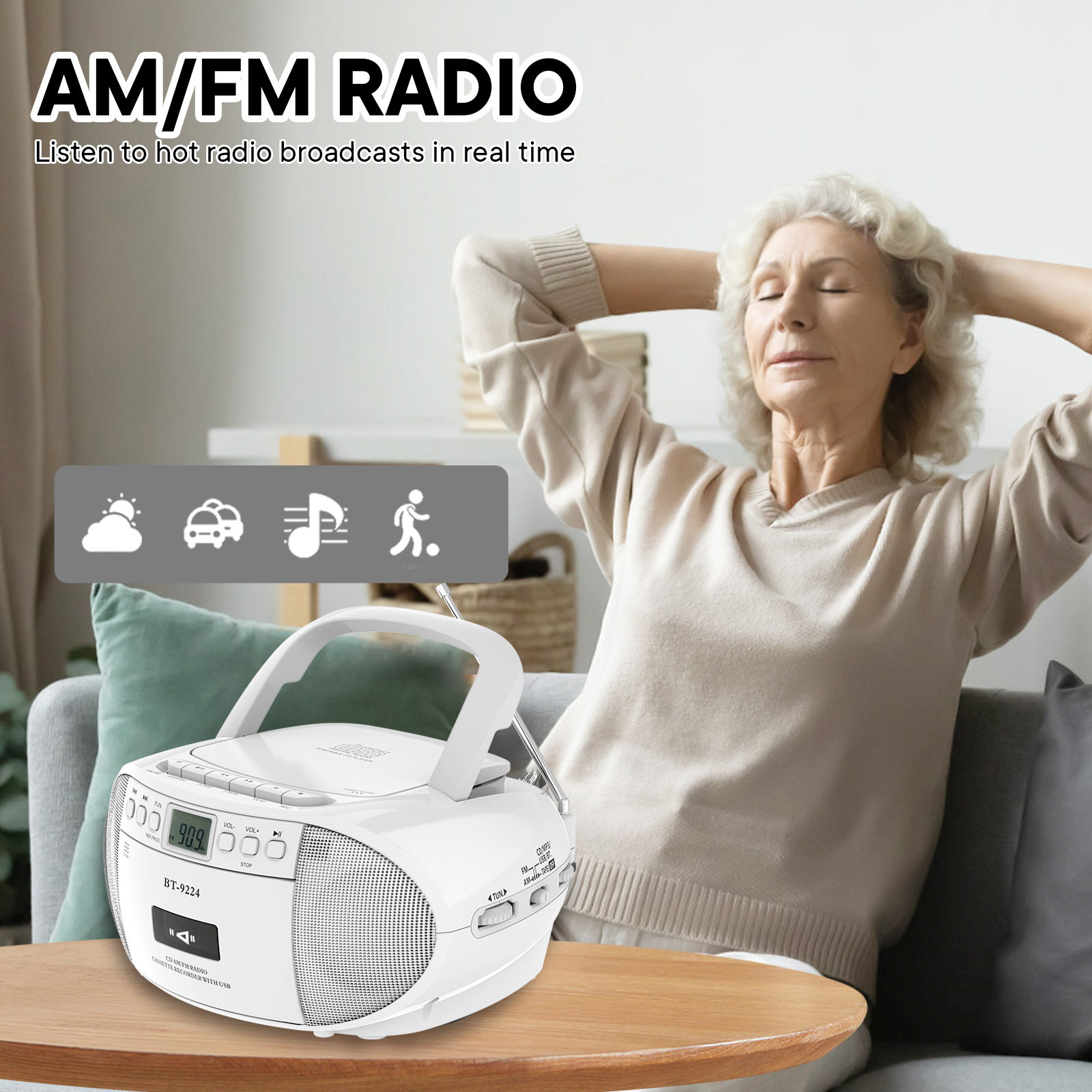 Cross-Border Portable Multi-Function Cd Player Stereo Bluetooth Audio Tape Player Fm Radio USB