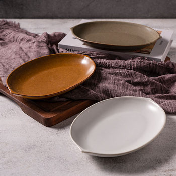 Japanese plate dish household fish plate irregular oval matte ceramic plate creative retro style tableware
