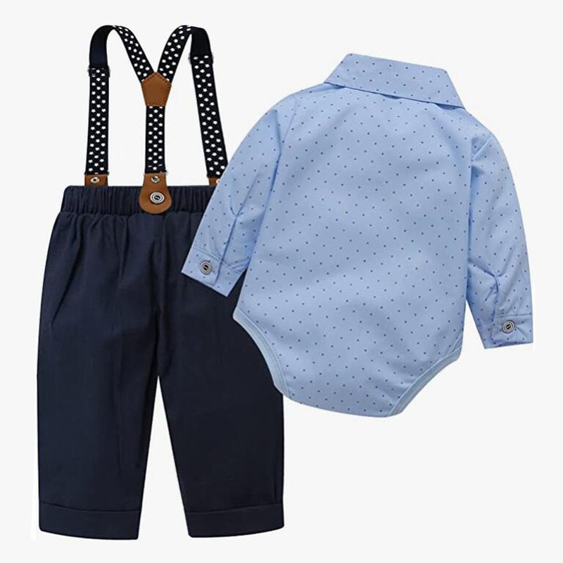 In stock cross-border children's spring and autumn long-sleeved romper trousers suspender children's clothing boys' baby bow tie fashion gentleman children's clothing