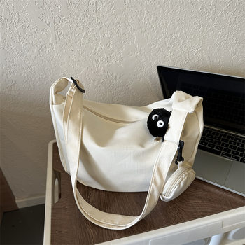 Canvas bag women's messenger bag large capacity Mori casual all-match dumpling bag shoulder bag College student class commuter bag