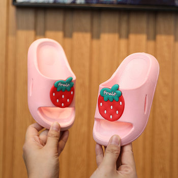 in stock wholesale cute strawberry children non-slip soft bottom comfortable thick bottom slippers four seasons home bathroom cartoon sandals