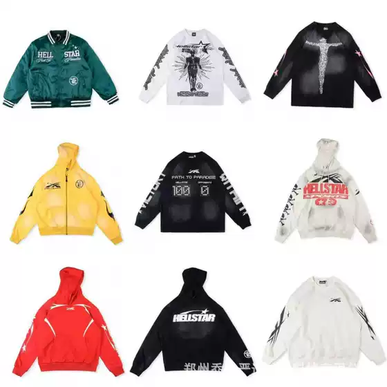 Hellstar Pure Cotton Men's and Women's Ss European and American Style Kanye Hell Star Printed Brain Racer Men's and Women's Long-Sleeved Shirts and Sweatshirts