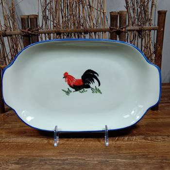 Nostalgic Antique Tableware 12inch Double-Ear Ceramic Fish Plate Double-Ear Steamed Fish Plate Baking Pan Wholesale Baofeng Ceramics