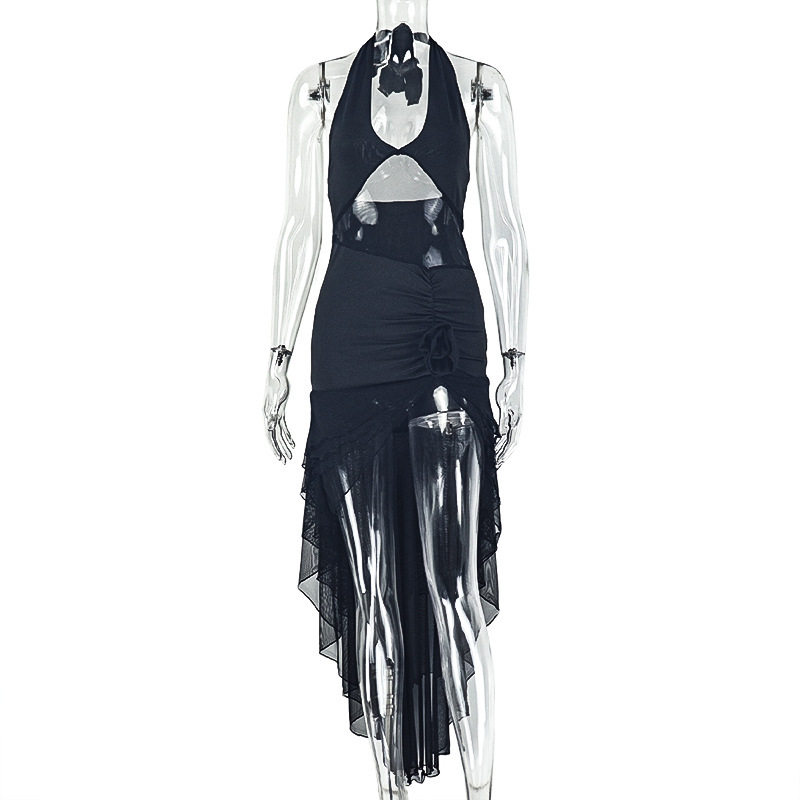 Fashionable Womens Irregular Hem Dress V Neck Backless Sheer Details Casual or Evening Wear Wholesale Available