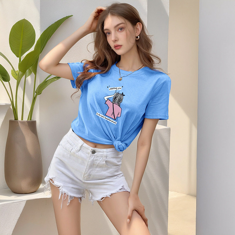 Loose Fit Cartoon Print T Shirt Round Neck Cute Design Casual Style Perfect for Girls Wholesale Available
