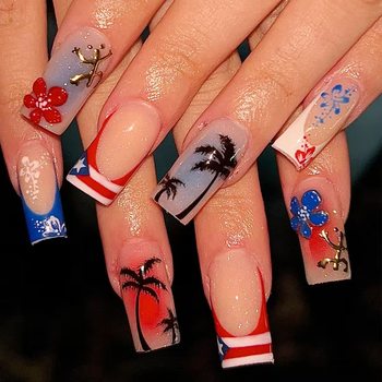American Independence Day Handmade Nail Art Beach European and American Nail Patches Rectangular Ladder Creative Handmade Nail Patches