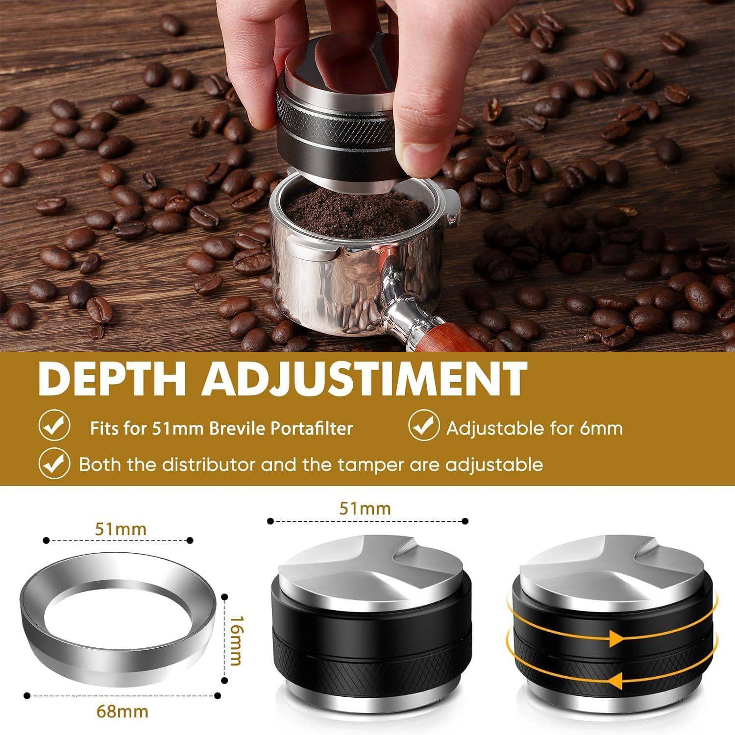 Double-Head Coffee Machine Powder Dispenser Two-In-One Set Powder Ring Stainless Steel Powder Hammer Multi-Function Hand Brewing