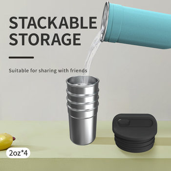 New Inlaid Set of Small Wine Glasses, Creative and Portable Four Stainless Steel Spirit Glasses, Outdoor Camping Style Small Water Cups