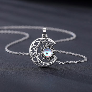 Cao Shi Cross-border Hot-selling Sun Moon Pendant Jewelry Imitation Moonstone Retro Foreign Trade Explosions Clavicle Chain for Men and Women