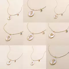 Stainless Steel Mother-Of-Pearl December Flower Oval Pendant Necklace Shell Clavicle Chain European and American Cross-Border Products