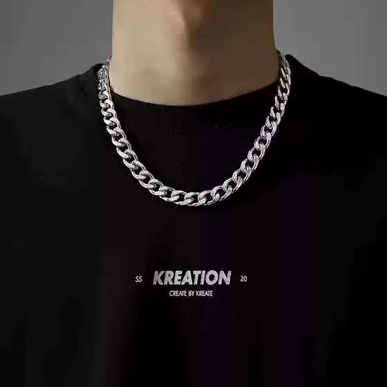 Titanium Steel Non-Fading Thick Chain Cuban Chain Necklace Men's Trendy Brand Hiphop European and American Hip-Hop Simple Sweatshirt Chain Accessories