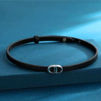 Cowhide Double-D Pure Desire Letter Necklace Niche Design High-End Clavicle Chain Choker Black Neckband Jewelry