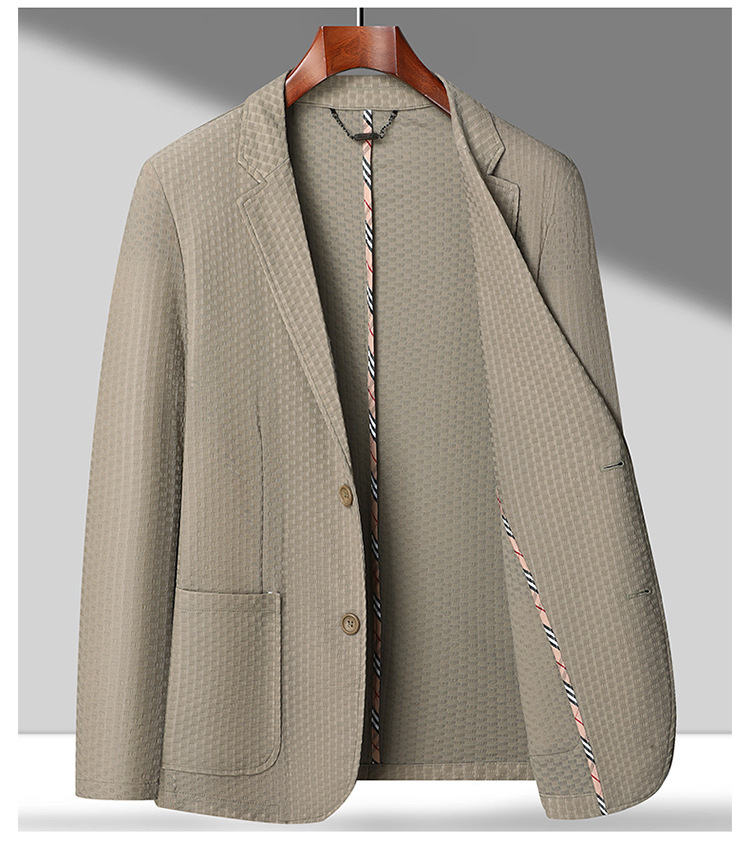 Áo blazer nam phong cách Hàn, vải co giãn mát lạnh, không cần ủi — Màu đen, Xám cao cấp, Kaki