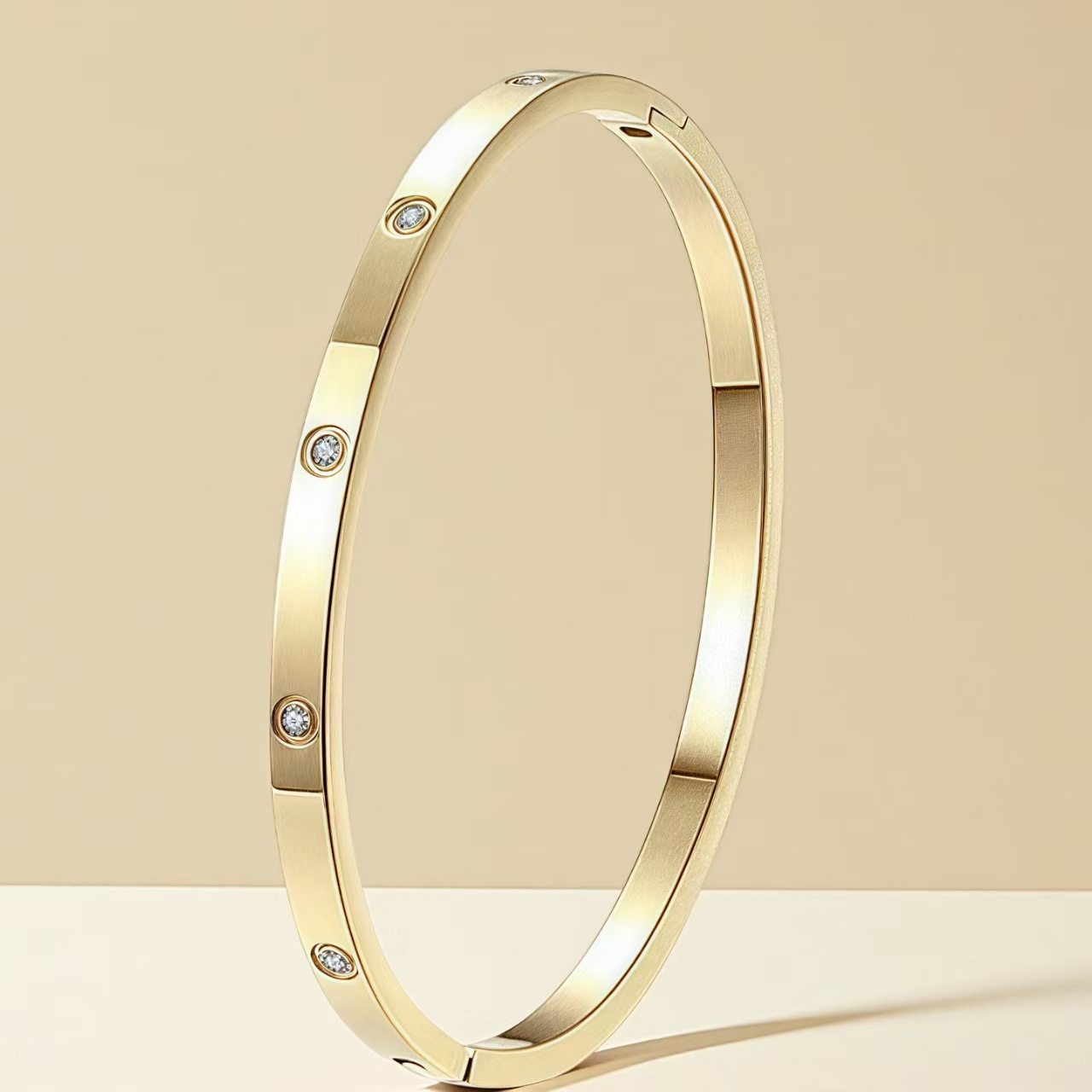 玫瑰金跨境钛钢女款手镯不锈钢轻奢高级感小众时尚锆石手环手镯