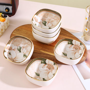 Camellia Flower Ceramic Small Dish for Home Use, Hot Pot Dipping Sauce Dish, Seasoning Dish, Sauce and Vinegar Dish, Condiment Dish with Vinegar Dish