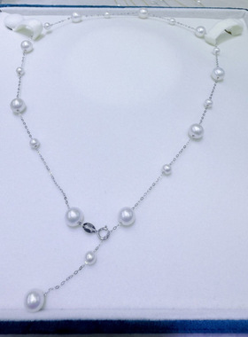 诸暨淡水珍珠4-7mm正圆微微瑕极光纯银满天星项链超闪气质锁骨链