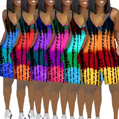 Summer Tie-Dye Deep V-Neck Loose-Fit Romper Jumpsuit Shorts for Women - BoHo Style for Amazon, Independent Site & Instagram, Imported Festival Clothing