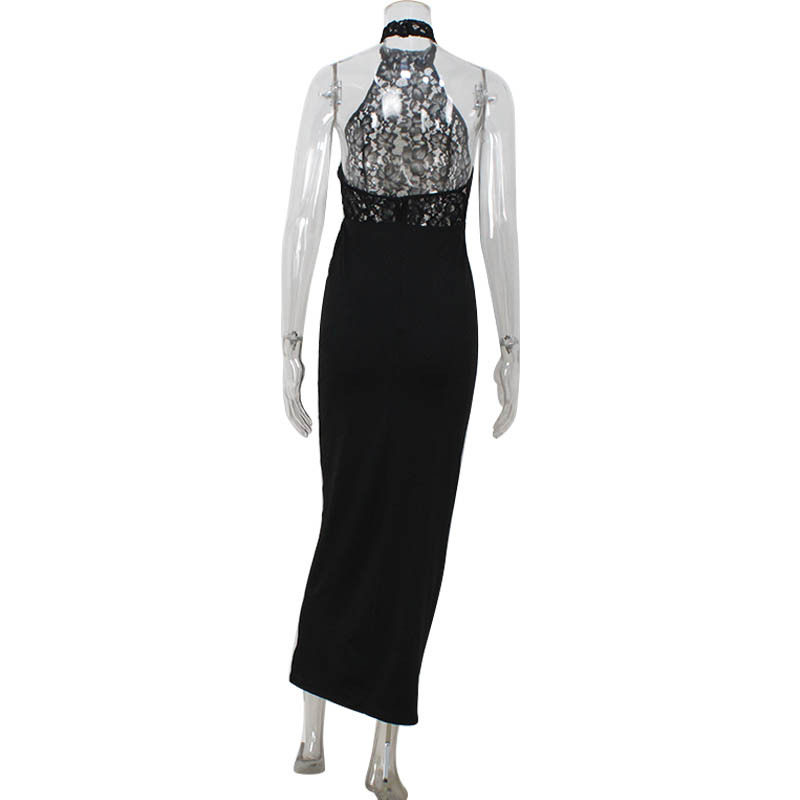 Elegant Sleeveless Lace Trimmed Bodycon Dress Hollow Out Design Red Carpet Style Perfect for Evening Events Wholesale