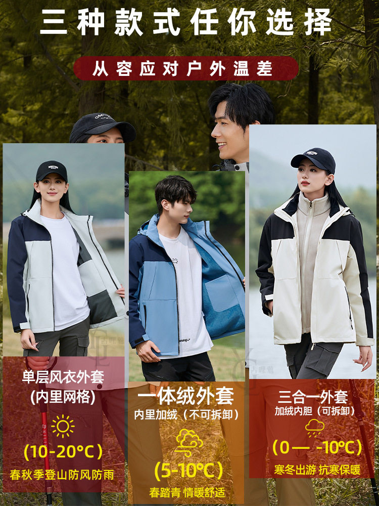 Customized Windbreaker with Logo Printed, Three-In-One Workwear for Men and Women, Custom-Made Windproof Outdoor Fleece-Lined Work Jacket