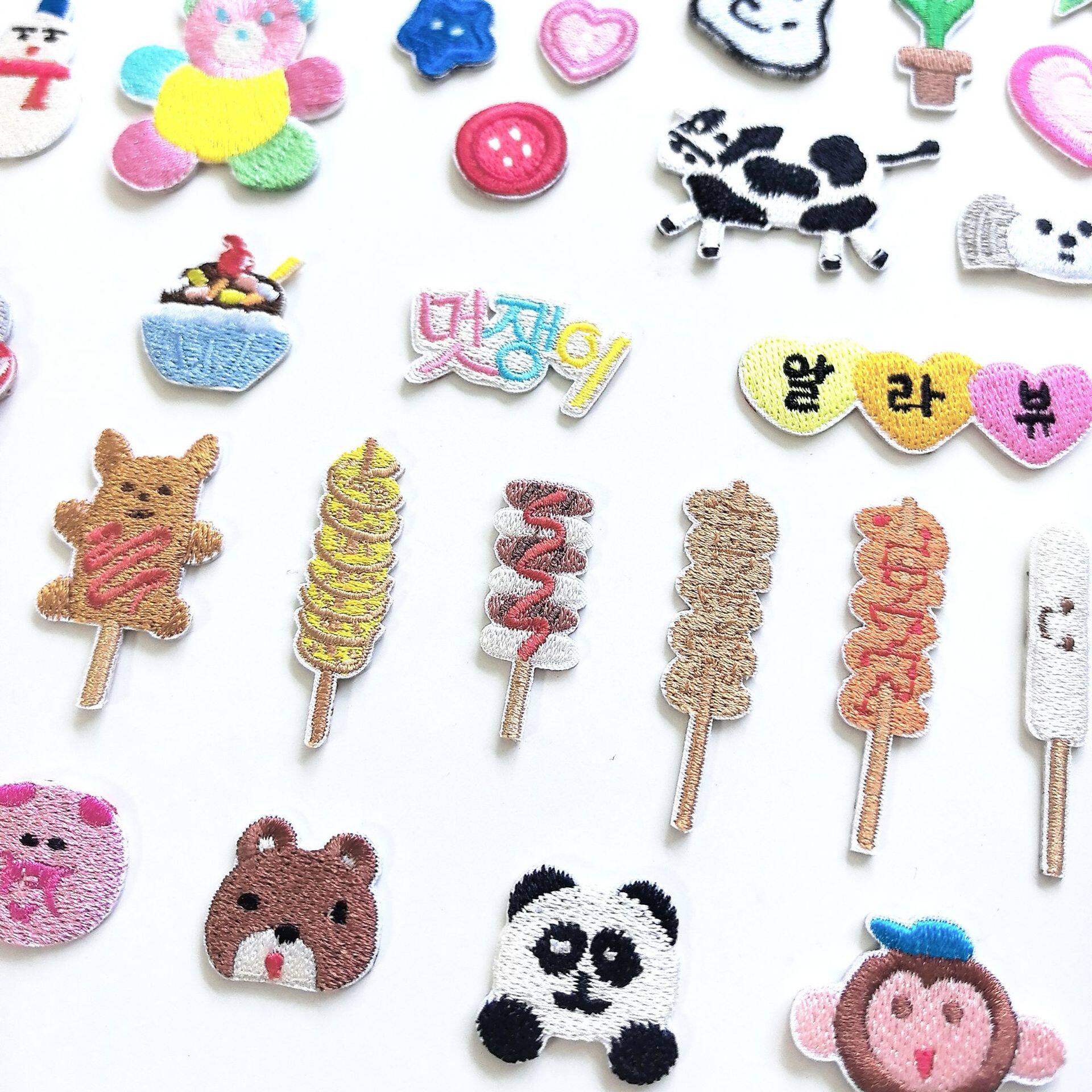 Han-Style Iron-On Patches for Fried Skewers and Roasted Sweet Potatoes, Embroidered Fabric Patches, Card Holder Accessories, Fun Patches, and Dog Embroidery