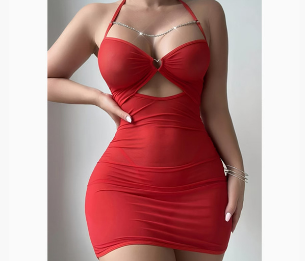 新款跨境外贸亚马逊透视情趣性感网纱内衣链子睡裙丁字裤激情套装