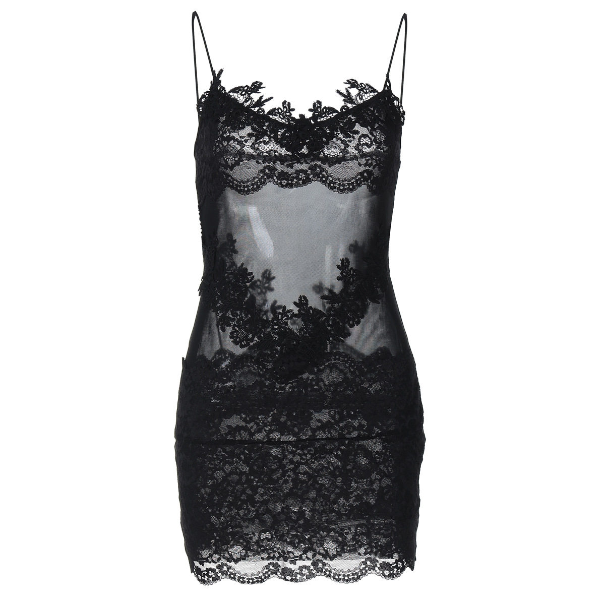 European and American Ins Style Fashion New Sexy Sexy Style See-Through Lace Wrapped Chest Stitching Hip-Covering Lace Dress for Women