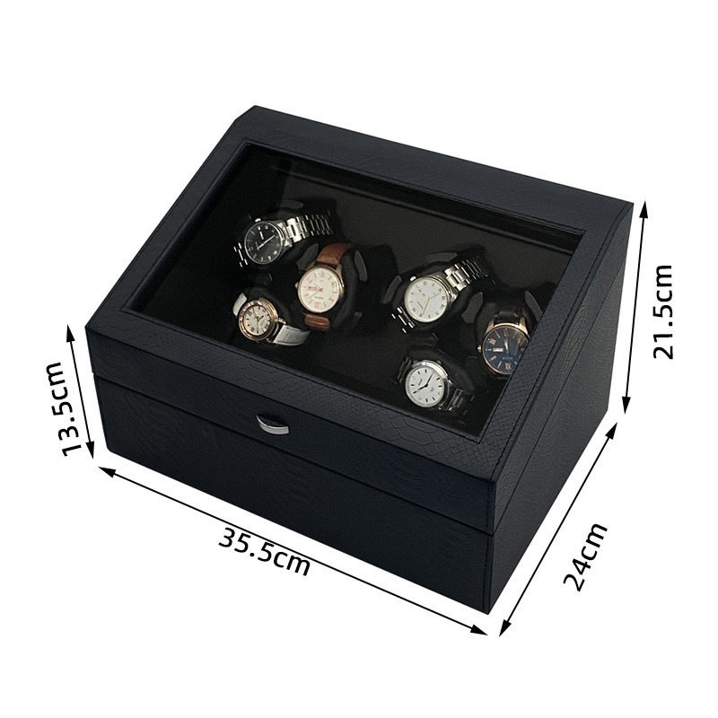 Factory In-Stock Snakeskin Pattern Pu6 Watch Winder + 6 Watch Storage Box for Mechanical Watches and Automatic Winding Watches