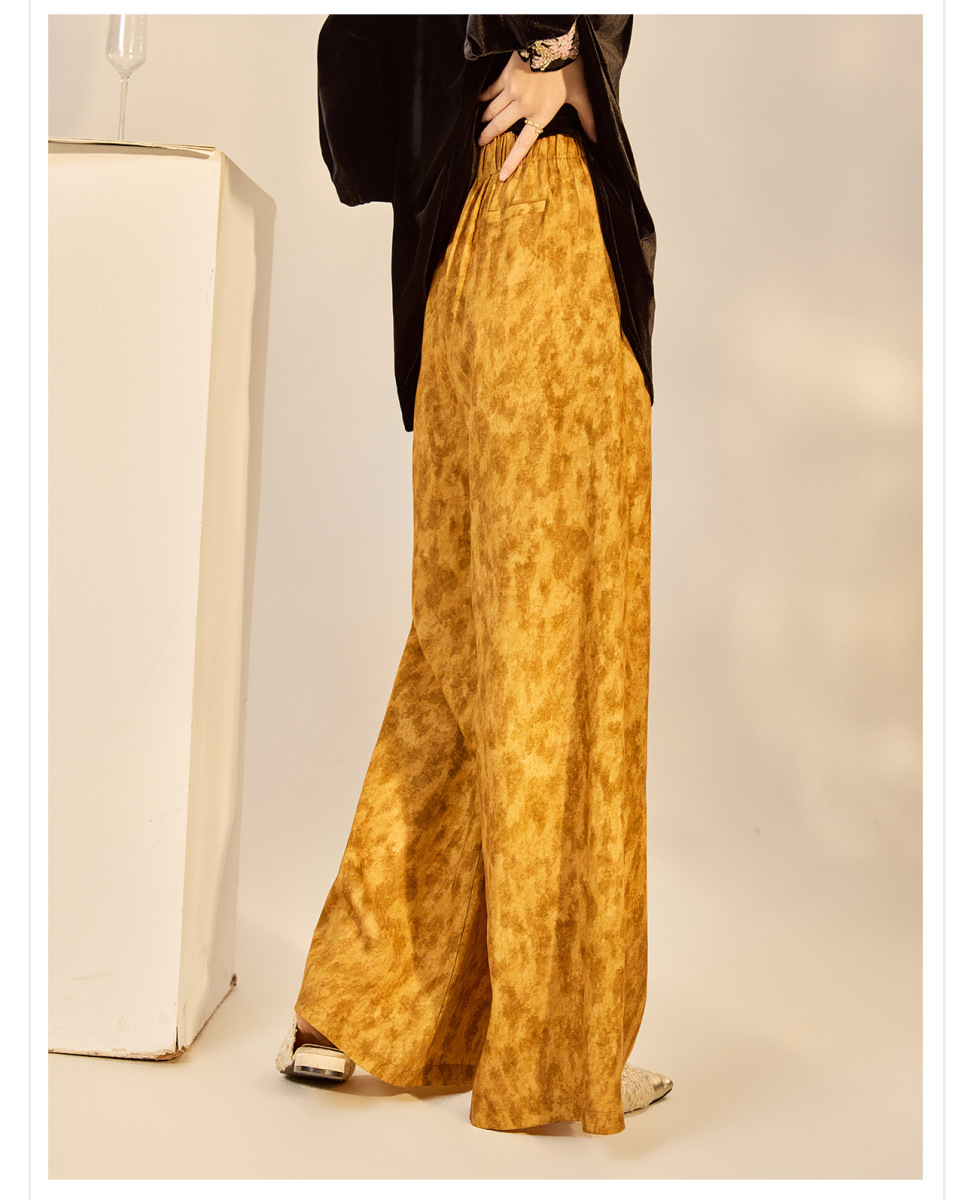 Quần ống rộng nữ họa tiết in hai mặt thắt lưng dây buộc phong cách nhẹ nhàng P9028 — Amber (7 ngày)