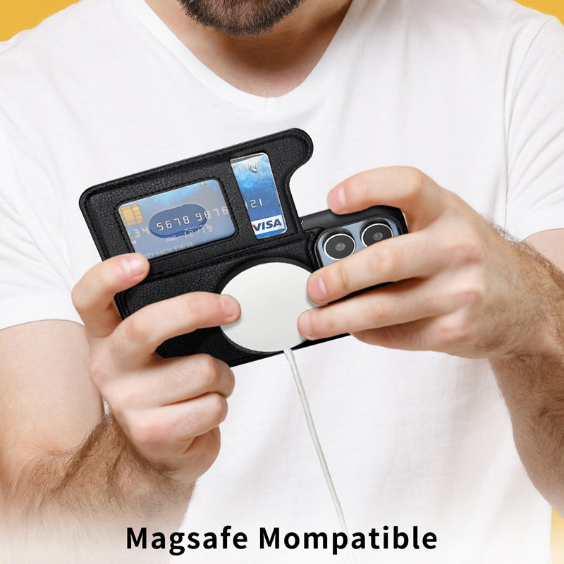 Suitable for iPhone 17 Pro, Apple 16 Magnetic Magsafe Flip Card Slot Phone Case, Anti-Drop and Anti-Fingerprint