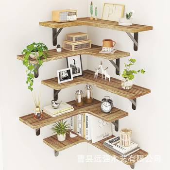 Country Style Wooden Wall Storage Rack Wall-mounted Floating Partition Solid Wood Corner Storage Rack Sundries Finishing Rack