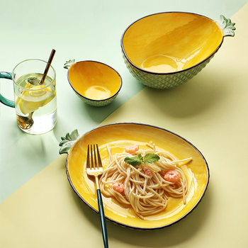 Creative Pineapple Ceramic Tableware Set Simple Salad Fruit Plate Household Cute Flat Plate with Vegetable Plate Breakfast Plate