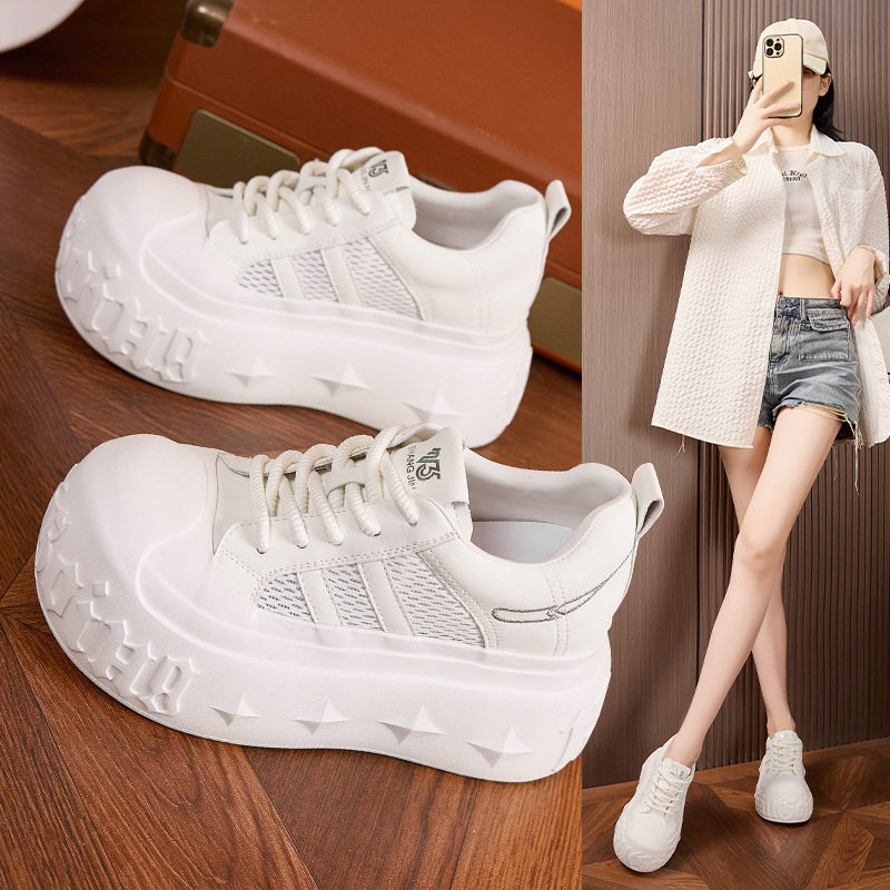 Giày sneaker nữ chunky đế dày phong cách thể thao, đế cao 8 cm — Hình cầu, Trắng