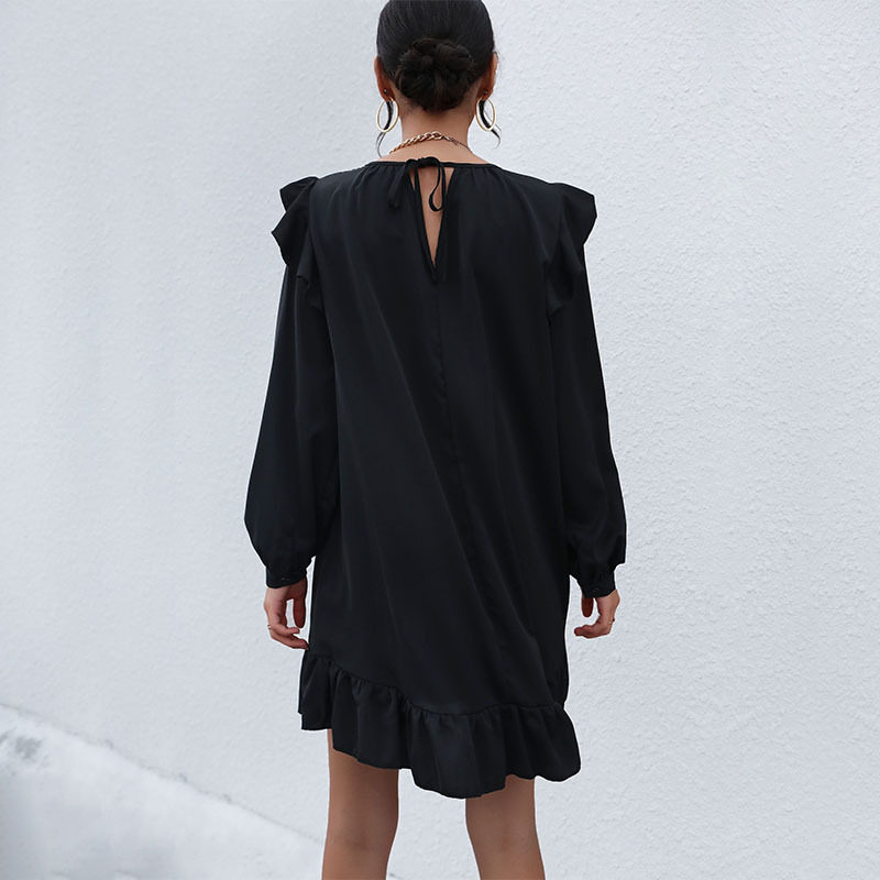 Floral Ruffle Loose Dress Elegant Autumn Style Vintage Inspired Comfortable Fit Wholesale Available