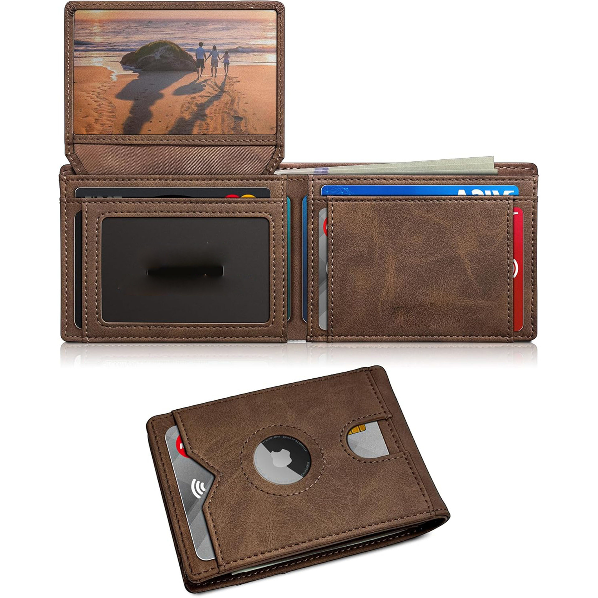 Customized Cross-Border Multi-Card Slot 70% off Wallet with Airtag Positioning Leather Wallet Rfid Anti-Theft Swipe Wallet for Men