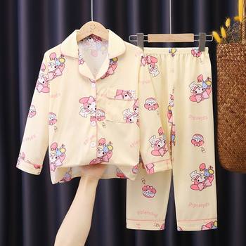 Children's pajamas girls' spring and autumn thin baby suit Princess little girl Autumn long sleeve cardigan home wear outer wear