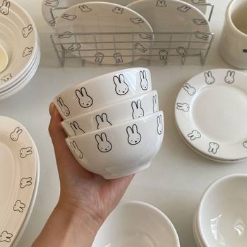 Japanese Cute Miffy Rabbit Ceramic Particularly Beautiful High-End Bowl Rice Bowl Dessert Plate Bowl Home Tableware Set