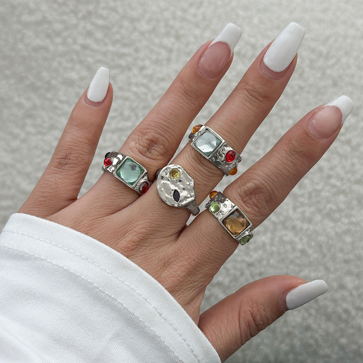 Europe and the United States cross-border jewelry lava geometric diamond gem ring suit ring personality liquid alloy smooth ring