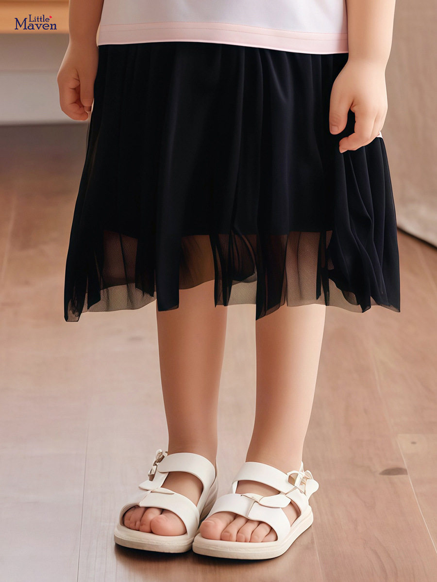Girls' Summer Skirt, Style Kids' Dress, Solid Color Mesh Mini Skirt