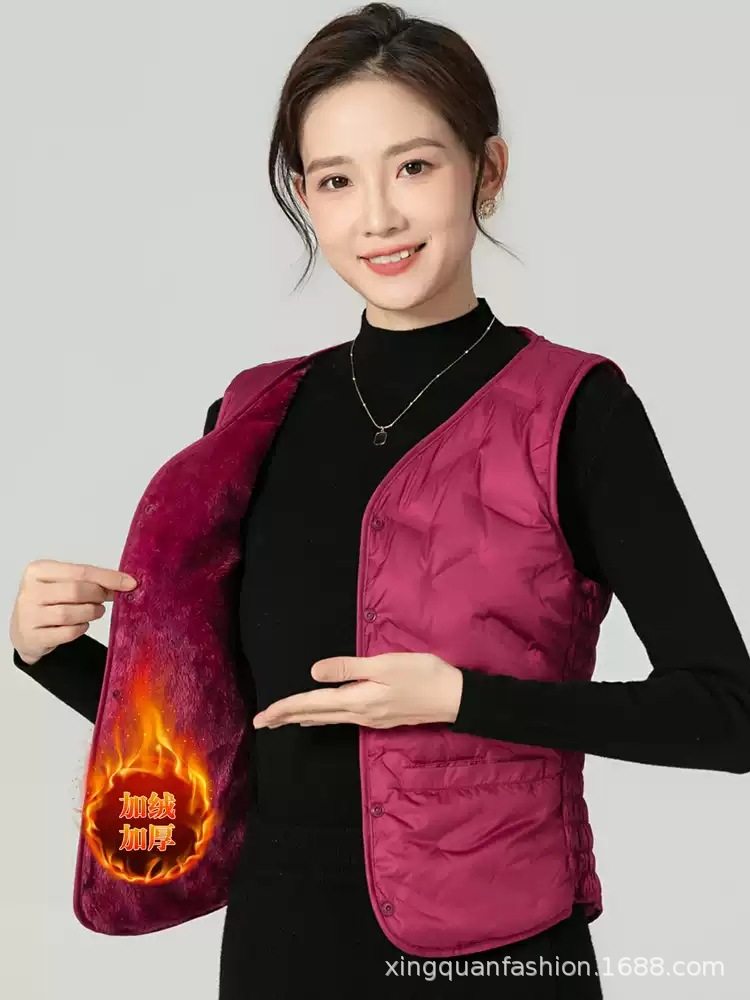 2025 New down Vest Women's V Neck Thickeneded Vest Liner Korean Style Slim Waistcoat 90 White Duck down Vest Women