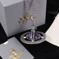 Antique silver carved crystal purple necklace