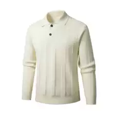 Autumn and Winter Men's Polo Collar Knitwear Long-Sleeved Button Lapel Pure Color Light Business Bottoming Pullover Knitwear Men's Clothing