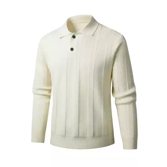 Autumn and Winter Men's Polo Collar Knitwear Long-Sleeved Button Lapel Pure Color Light Business Bottoming Pullover Knitwear Men's Clothing