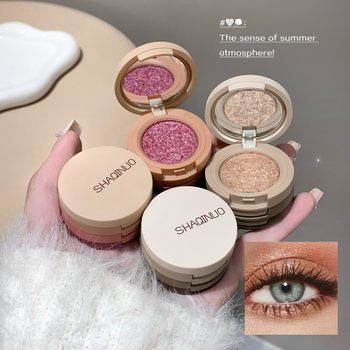 Cross-Border Shaqinuo Gilt Twilight Three-Color Eye Shadow, Nude Makeup and Smoky Dual-Purpose, Delicate Color Development, No Flying Powder, Affordable Price